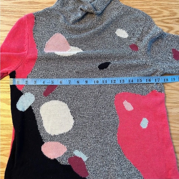Nic + Zoe Petite Turtleneck Gray Black Pink Abstract Intarsia Sweater Small - Picture 10 of 11